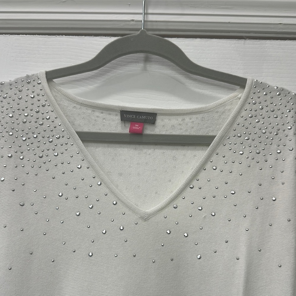 Vince Camuto White Sweater with Silver Accents